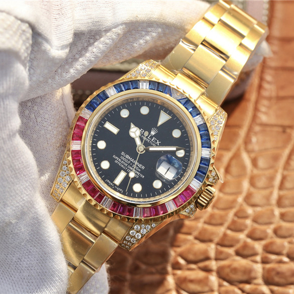 Rolex Submariner Golden Blue / Red Diamond Black Dial 40mm