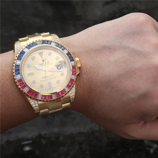 Rolex Submariner Golden Blue / Red Diamond Gold Dial 40mm