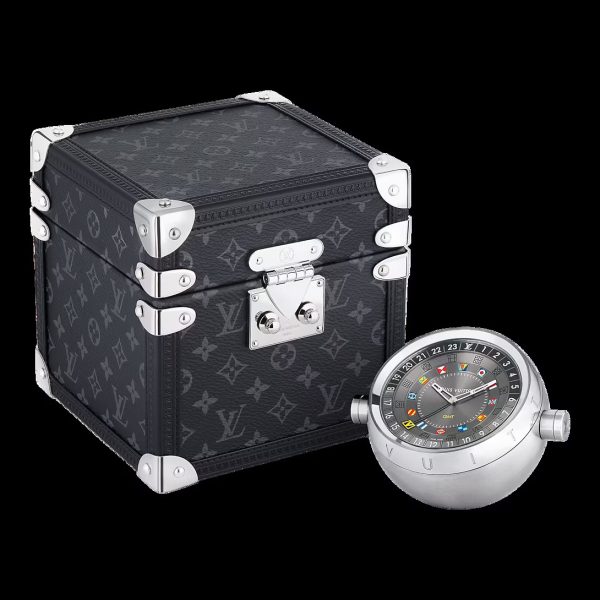 Trunk Table Clock, Quartz, 80mm, Steel, Monogram Eclipse