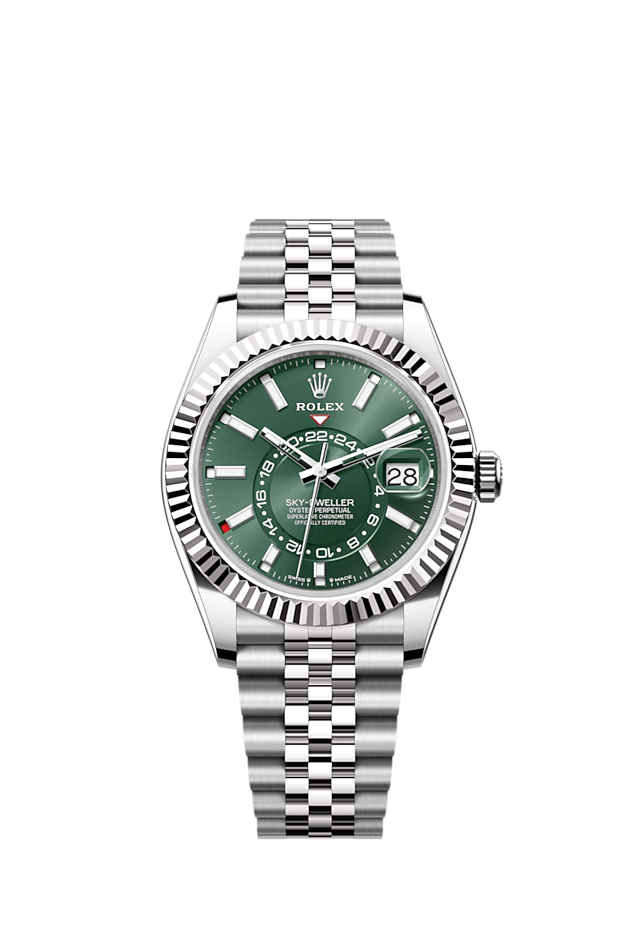 Rolex Sky-Dweller, 42mm, Oystersteel and 18k White Gold, Green, Jubilee, Ref# 336934-0002