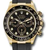 Rolex Yellow Gold Cosmograph Daytona 40 Watch - Black Diamond Dial - Black Oysterflex Strap - 116518LN bkdof