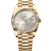 Rolex Day-Date 40 Presidential Silver dial, Fluted Bezel, President bracelet, Yellow gold Watch