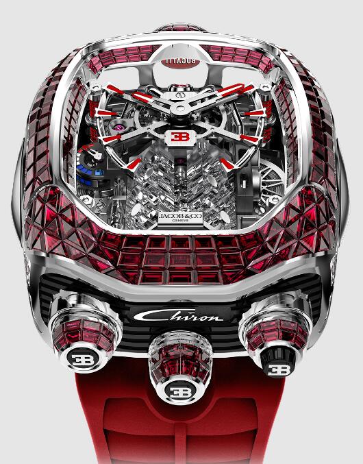 Jacob & Co. BUGATTI CHIRON TOURBILLON BAGUETTE RUBIES WHITE GOLD Watch Replica BU800.30.BR.UA.ABRUA Jacob and Co Watch Price