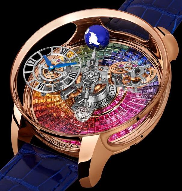 Jacob & Co. ASTRONOMIA TOURBILLON BAGUETTE RAINBOW SAPPHIRES Watch Replica AT100.40.AC.UR.A Jacob and Co Watch Price