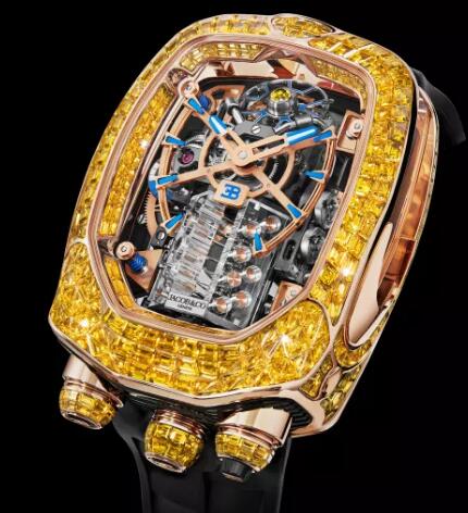 Jacob & Co. BUGATTI CHIRON TOURBILLON BAGUETTE YELLOW SAPPHIRES Watch Replica BU800.40.AB.UA.A Jacob and Co Watch Price