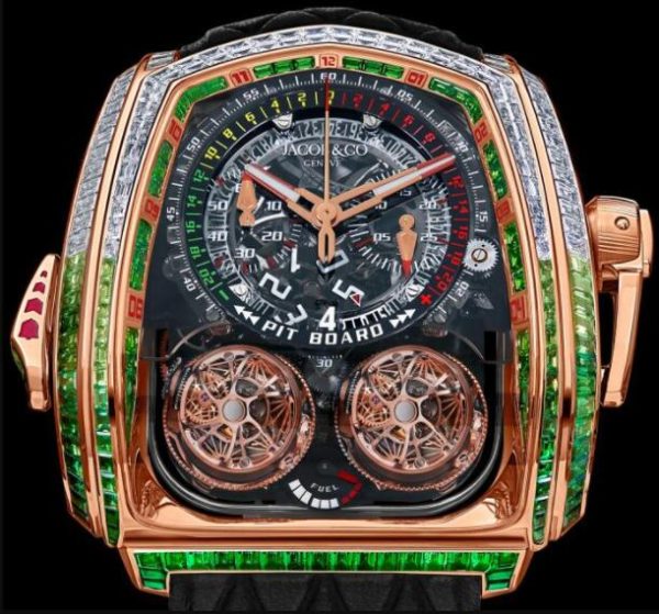 Jacob & Co. TWIN TURBO FURIOUS BAGUETTE WHITE DIAMONDS & TSAVORITES ROSE GOLD Watch Replica TT800.40.AA.UB.A Jacob and Co Watch Price